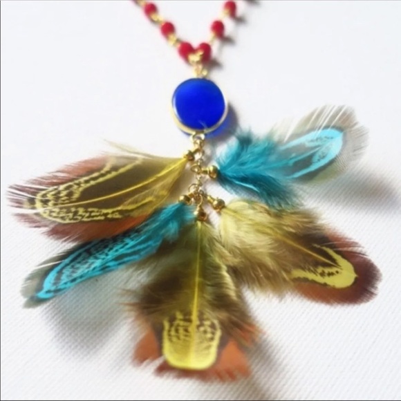 🌹H.P🌹14k GP Natural Howlite & feather necklace - Picture 6 of 6